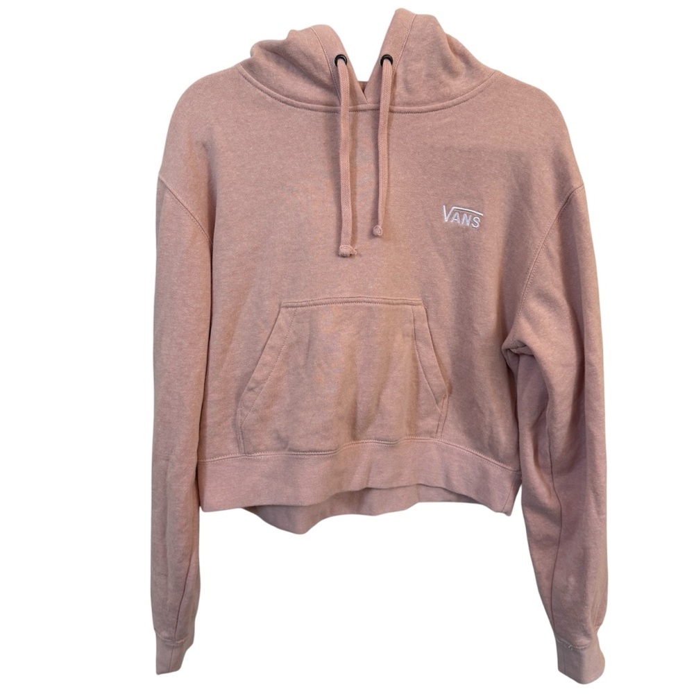 Vans Women’s Pink Cropped Hoodie Sz M Pullover Sweatshirt Logo Checker Sleeve